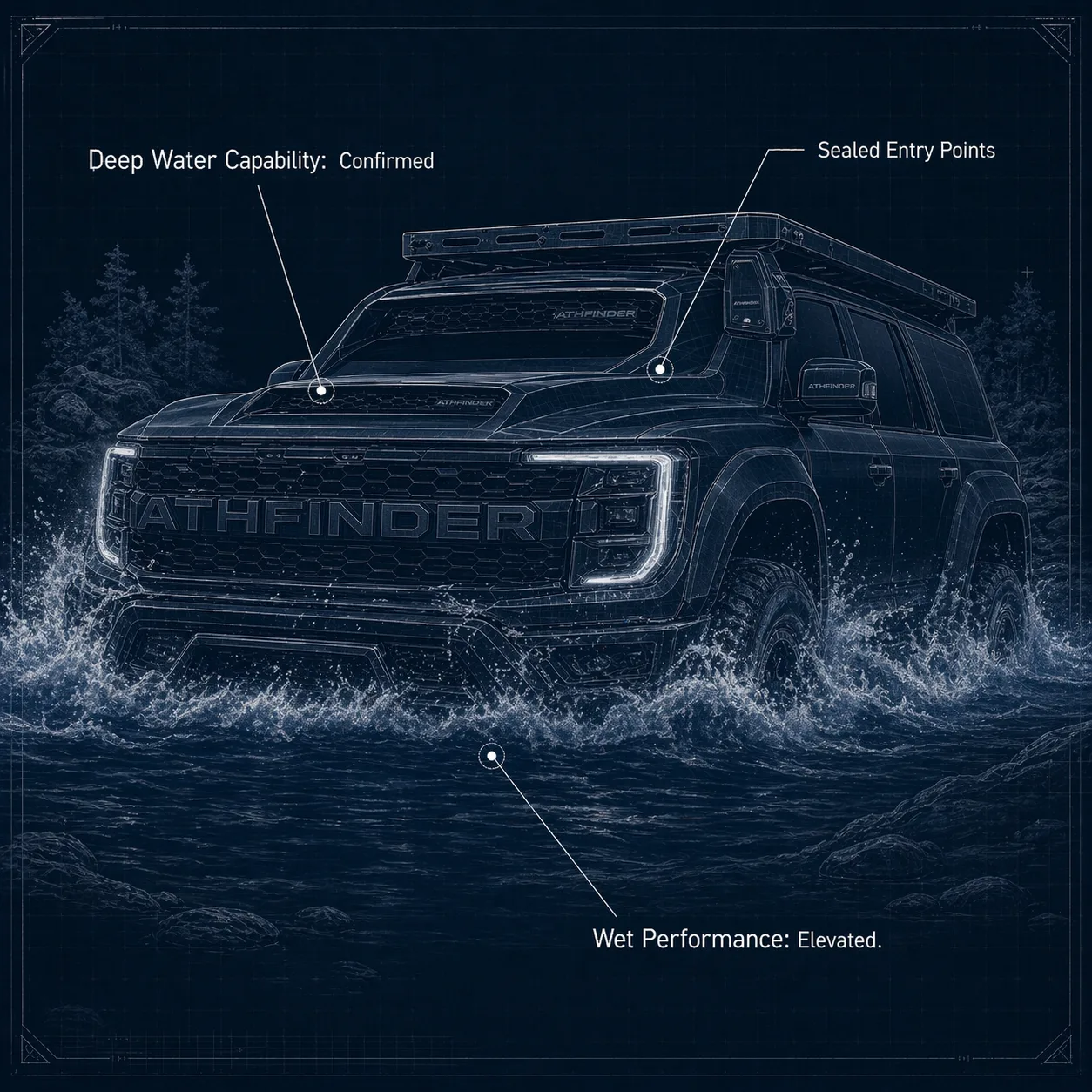 The Athfinder fording deep water during a Wet Excursion