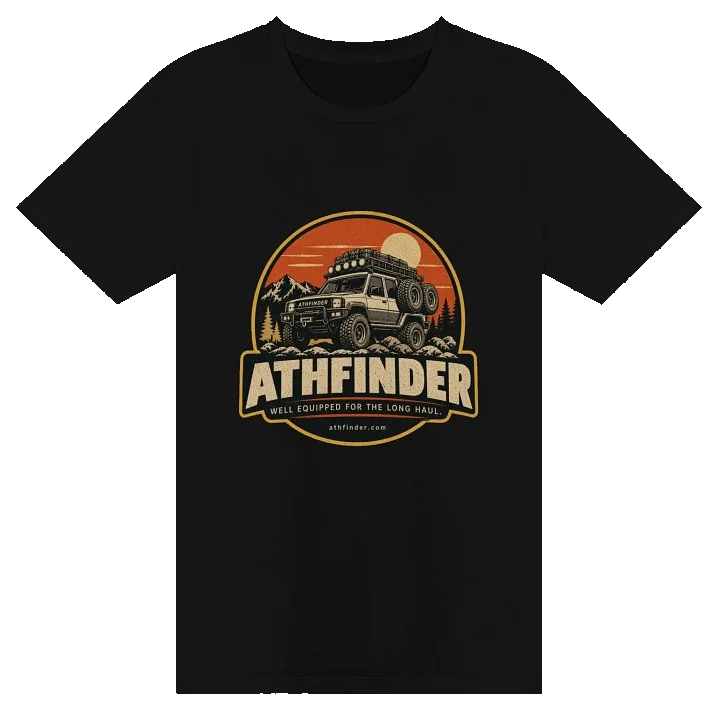 ATHFINDER AS Colour Premium Adventure Tee in black with the full sunset crest badge