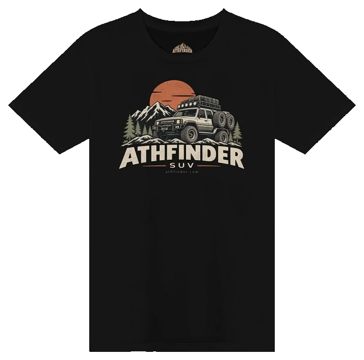 ATHFINDER T-Shirt in black with the truck-and-sunset crest reading ATHFINDER SUV