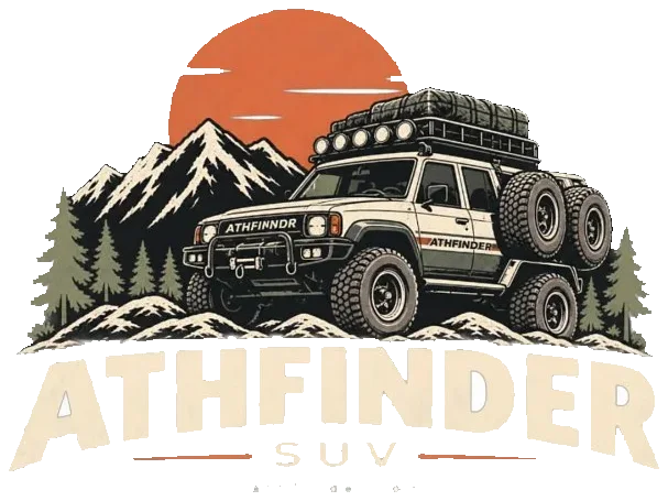 Athfinder Doc sticker: the truck on a mountain road under a red sun, reading ATHFINDER SUV