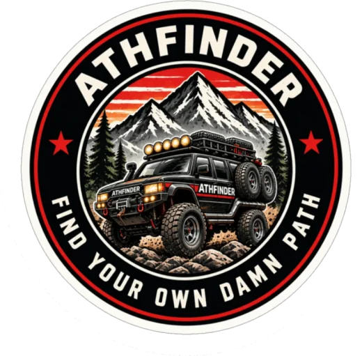 ATHFINDER circular trail badge sticker with the original tagline